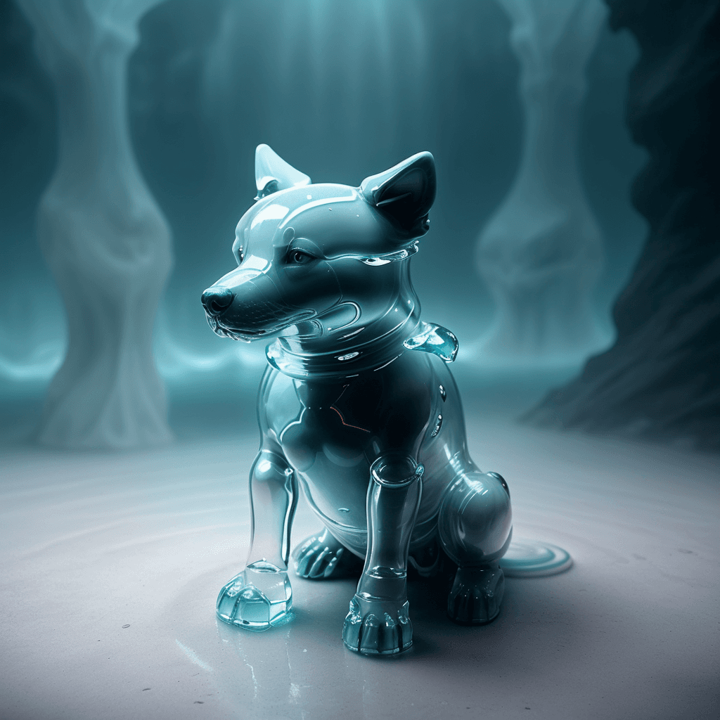 AI generated: liquid otherworldly cool dreamy dog made of liquid clear water, cuddly, arrogant, powerful, high fan...