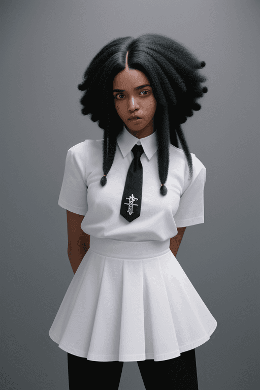 AI generated: <lora:Helltaker:0.5>

um jovem negro de cabelo preso preso afro preso cacheado, com o cabelo totalme...