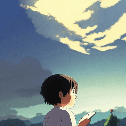 AI generated: person holding an ipad with their hands looking at the screen, Digital 2D, animado por Kyoto Animati...