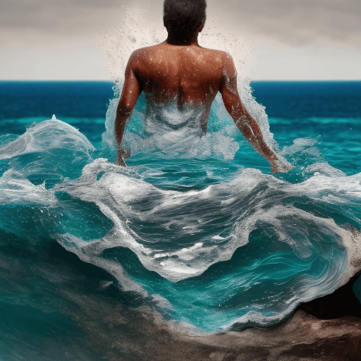 AI generated: Man melting into the ocean, 4k