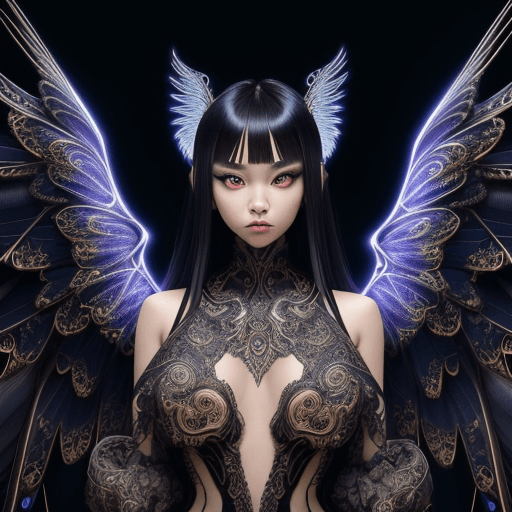 AI generated: extremely beautiful angel, los Angeles night street in the background, big wings, intricate wings li...