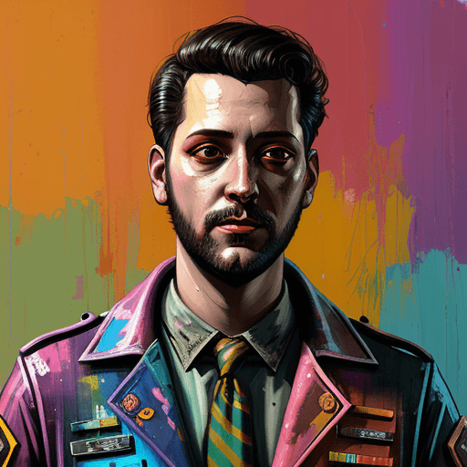 AI generated: Disco Elysium style, Portrait, male, painting, wild, bright colors, 
