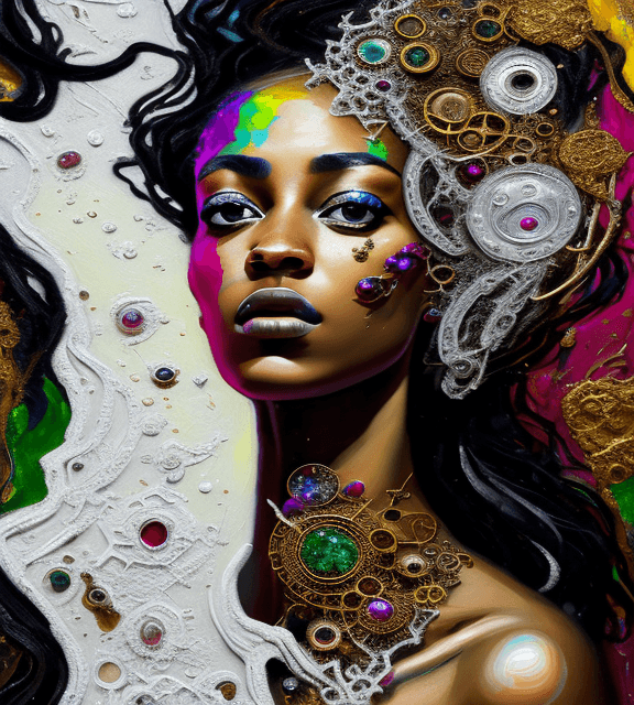 AI generated: Oil painting, high resolution 8k,  Jackson Pollock master painter, Byzantine artwork, 
young black l...