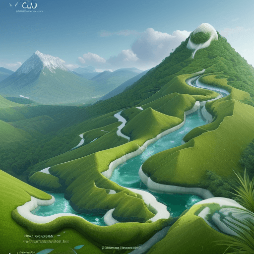 AI generated: create a logo for a website where the detail would be the green hills of vegetation and the crystall...