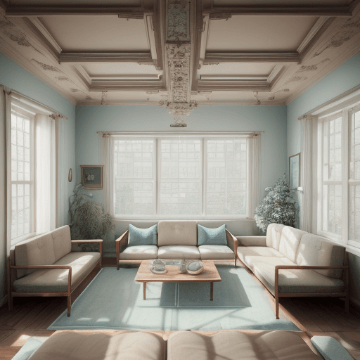 AI generated: High resolution photography interior design, dreamy sunken living room conversation pit, wooden floo...