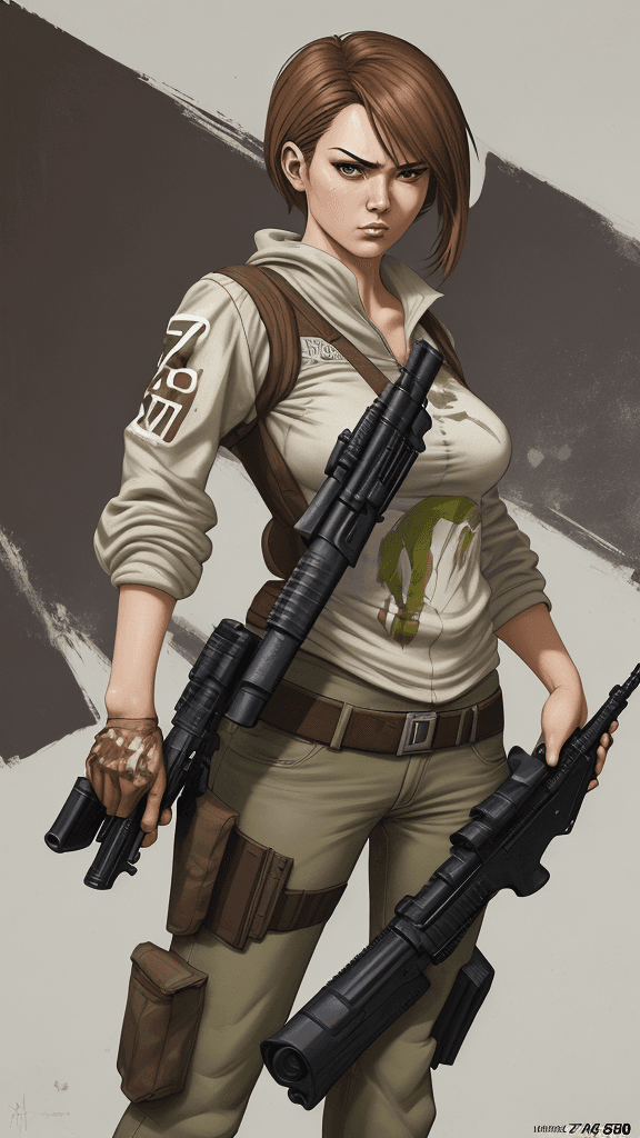AI generated: an image of an animation character holding a gun, in the style of womancore, comic art, realistic oi...