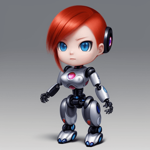 AI generated: Hyper realistic Chibii kawai woman with red hair and blue eyes the girl have a robotic body inspired...