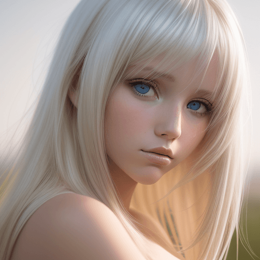 AI generated: photo featuring a girl model, blondy color hair, 600mm f/5. 8, light silver and white, optical, soft...