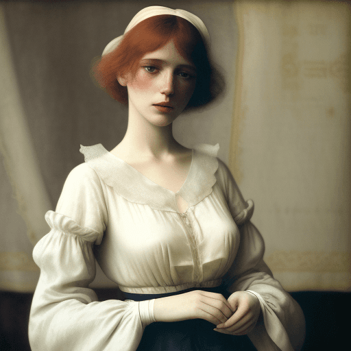 AI generated: woman in white blouse is a stunning vintage shot, in the style of katia chausheva, raphael kirchner,...