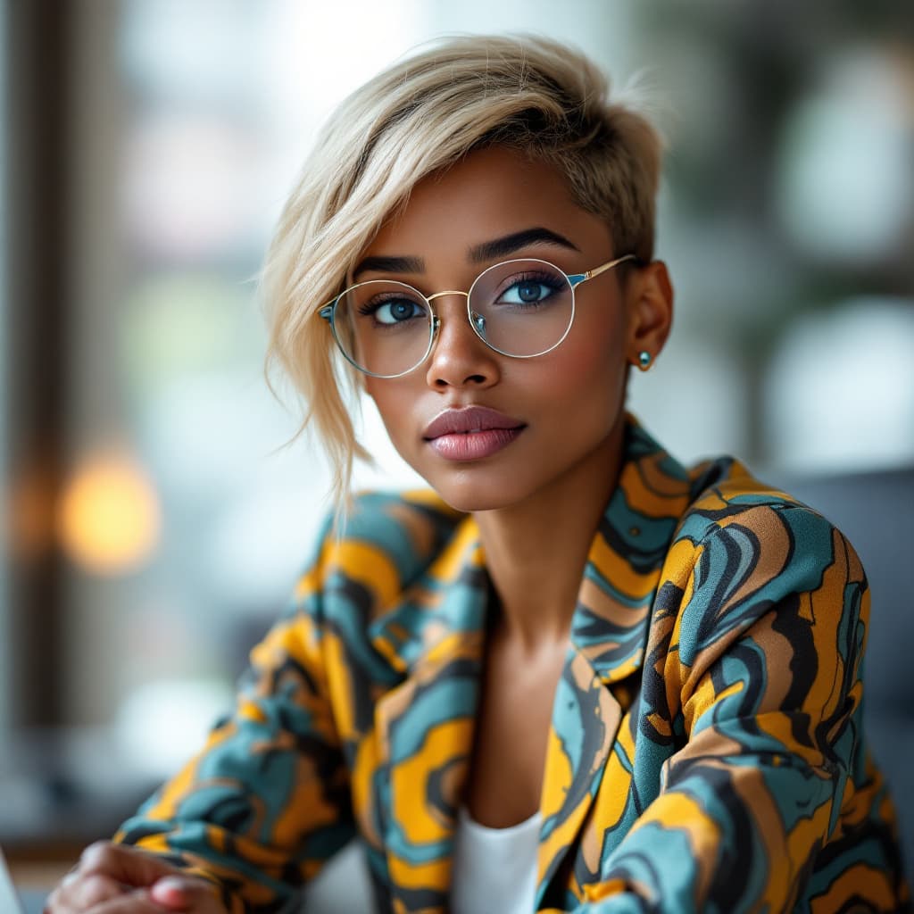 AI generated: portrait of aa young African lady in her 20s, small nose, brown small eyes, a lot of eyebrows, round...