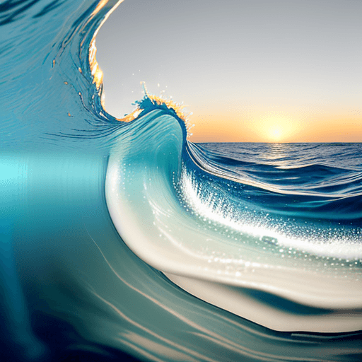 AI generated: view from the surface of a wave in an empty calm ocean, a distant  horizon, and hazy sky. 
