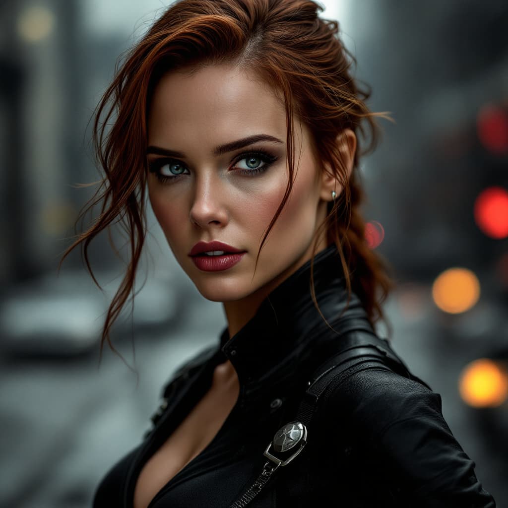 AI generated: scarlett johansson dressed as black widow, (((full body visible))), looking at viewer, portrait, pho...