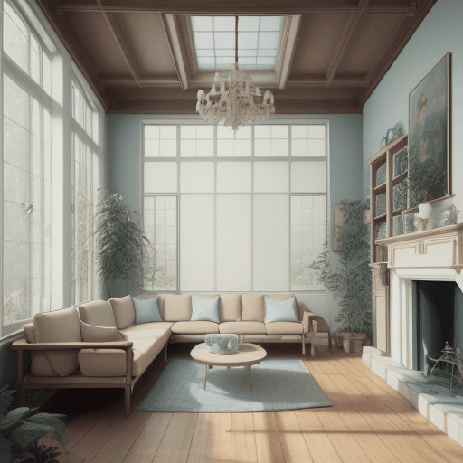 AI generated: High resolution photography interior design, dreamy sunken living room conversation pit, wooden floo...