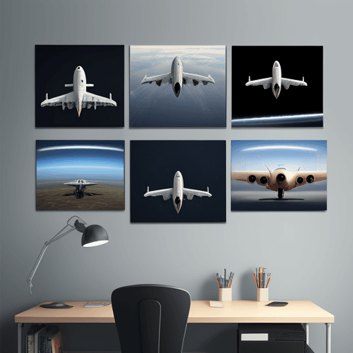 AI generated: pictures for an office wall with an aerospace theme
