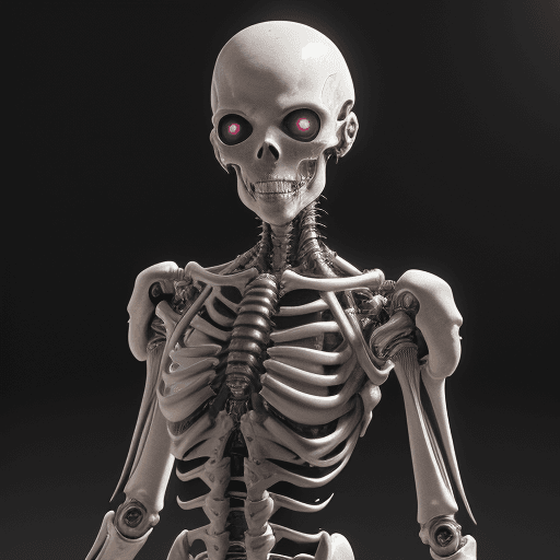 AI generated: Alien-cyborg hybrid, exoskeleton, bones and metal, plain background, hyperrealism, photorealistic, 8...