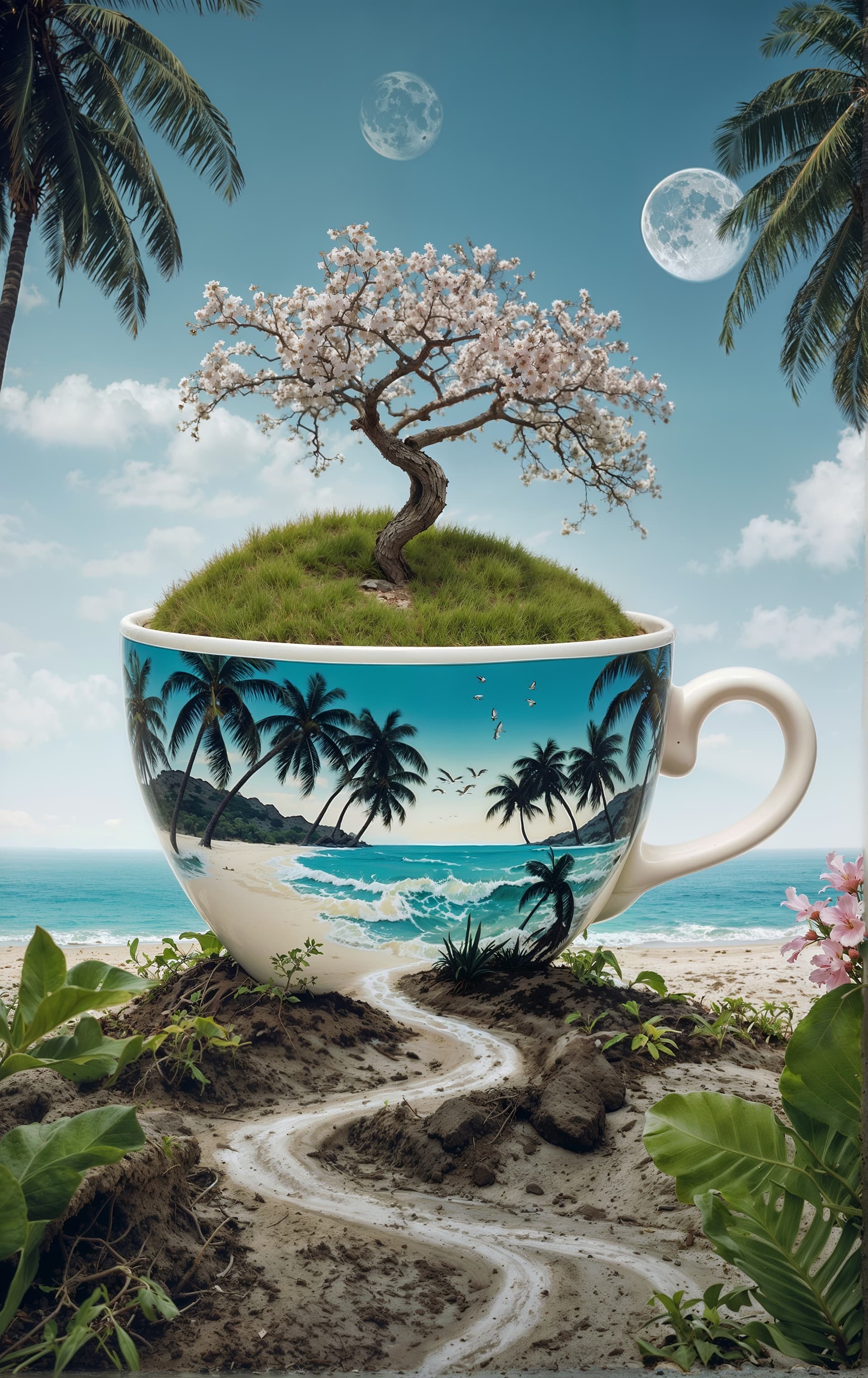AI generated: A thought-provoking conceptual photograph that masterfully blends the delicate grace of a single sak...