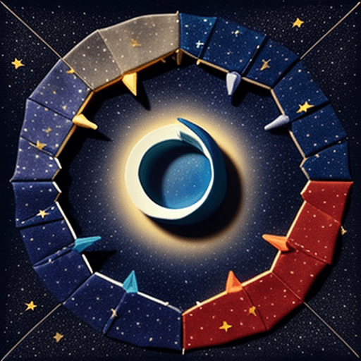 AI generated: 3D crescent as Origami, paper quilting, background tiny stars painted on night sky 