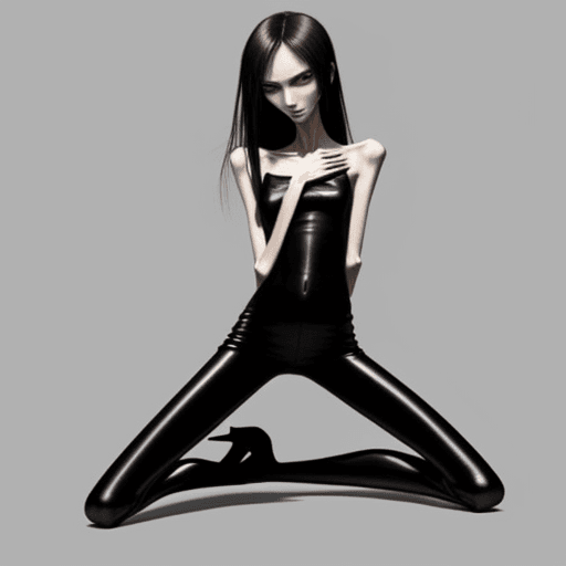 AI generated: very skinny slender girl, with long curved claws, skinny legs and long skinny calves in high heels a...