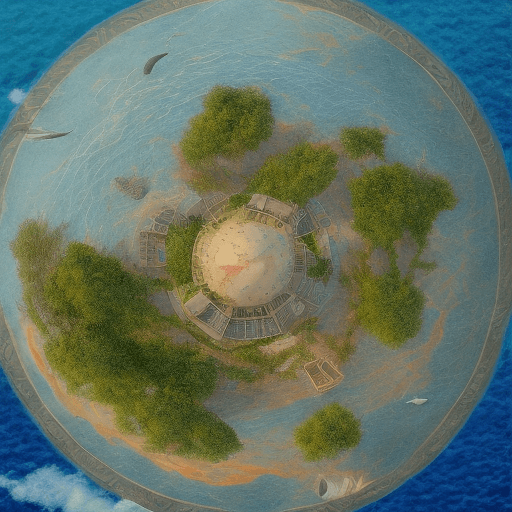 AI generated: A picture beautiful and very small uninhabited island from the front, the sea is endless around it, ...