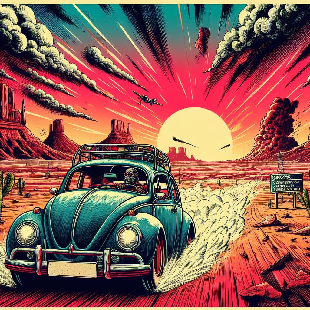 AI generated: A retro Horror Comic style poster, of a post apocalyptic universe, in a prehistoric theme setting, i...