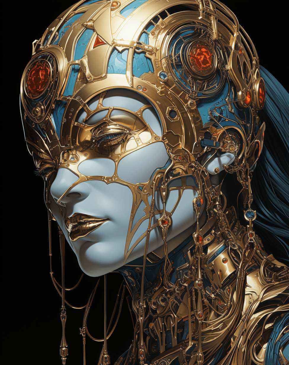 AI generated: an artwork depicting an armored man wearing a helmet with chain rings, in the style of enchanting re...