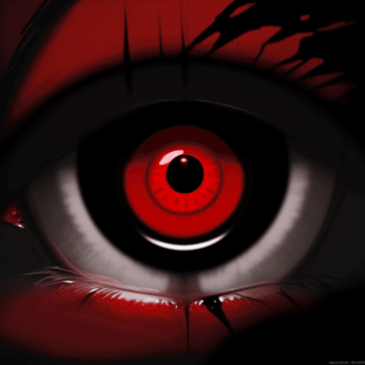 AI generated: the eye that sees everything, the aye is red, dark background, there are smoke, evangelion style