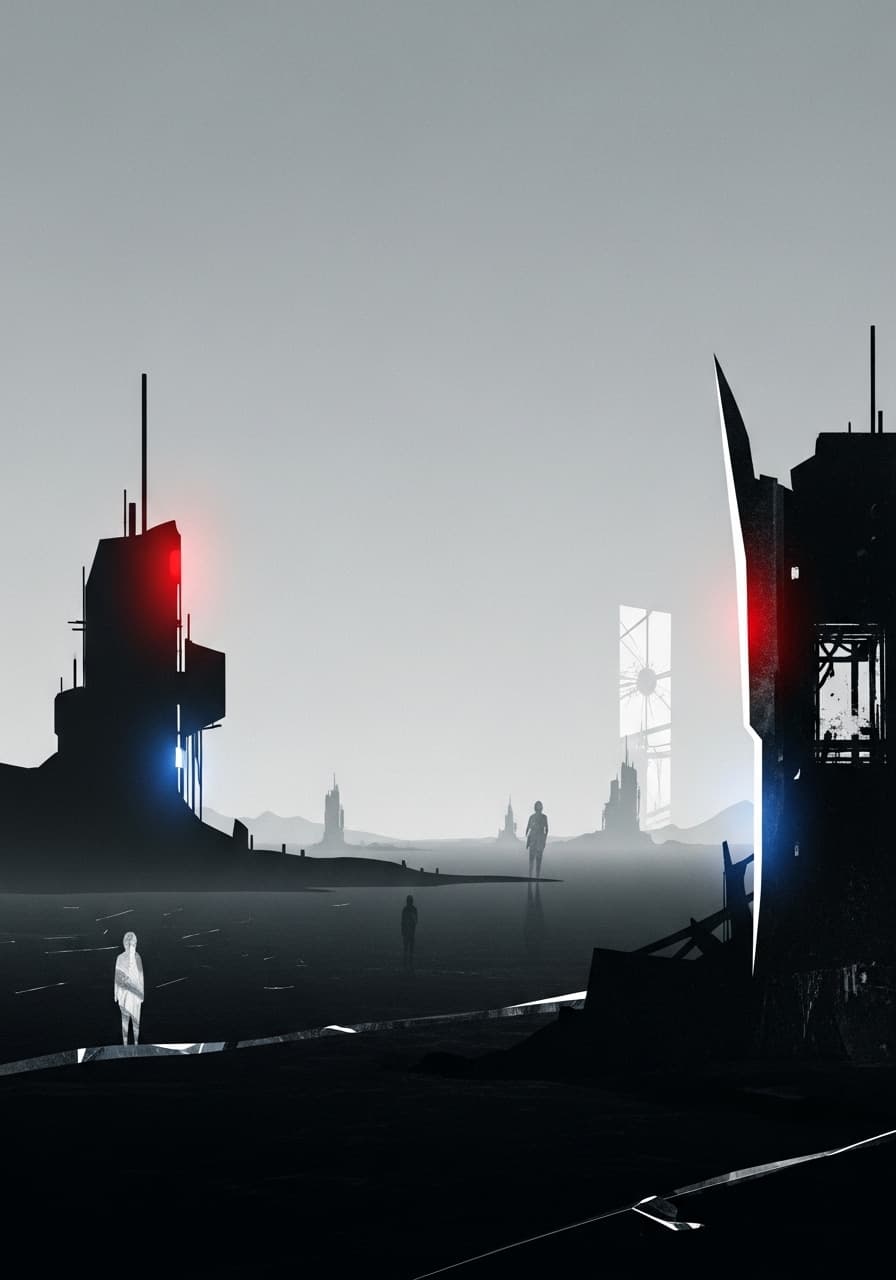 AI generated: random Sci-fi, dystopian images, minimal, (haunting, moody, bleak), (Hannah Höch),  (Mikalojus Konst...