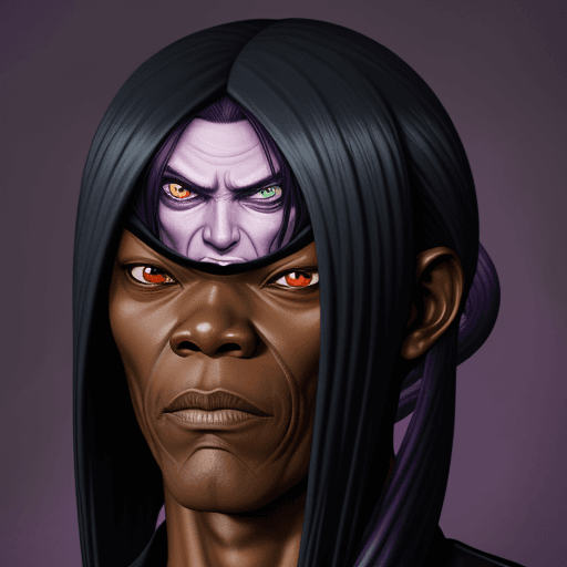 AI generated: Orochimaru from naruto with the face of Samuel L. Jackson. Purple background