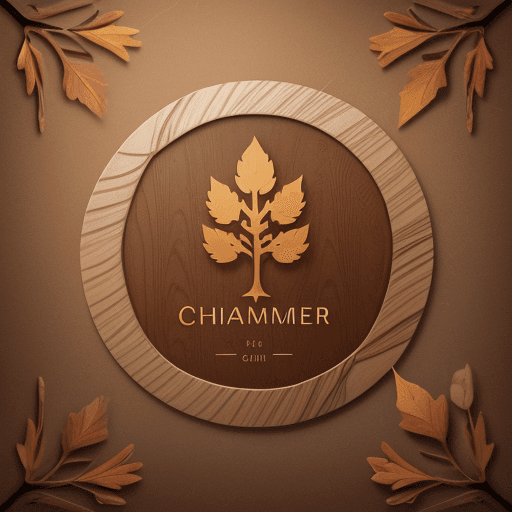 AI generated: luxury brand logo, warm colors, circular design, fallen branch from tree containing a chisel and Ham...