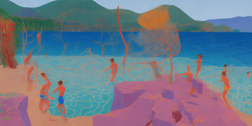 AI generated: epic view, beach, david hockney