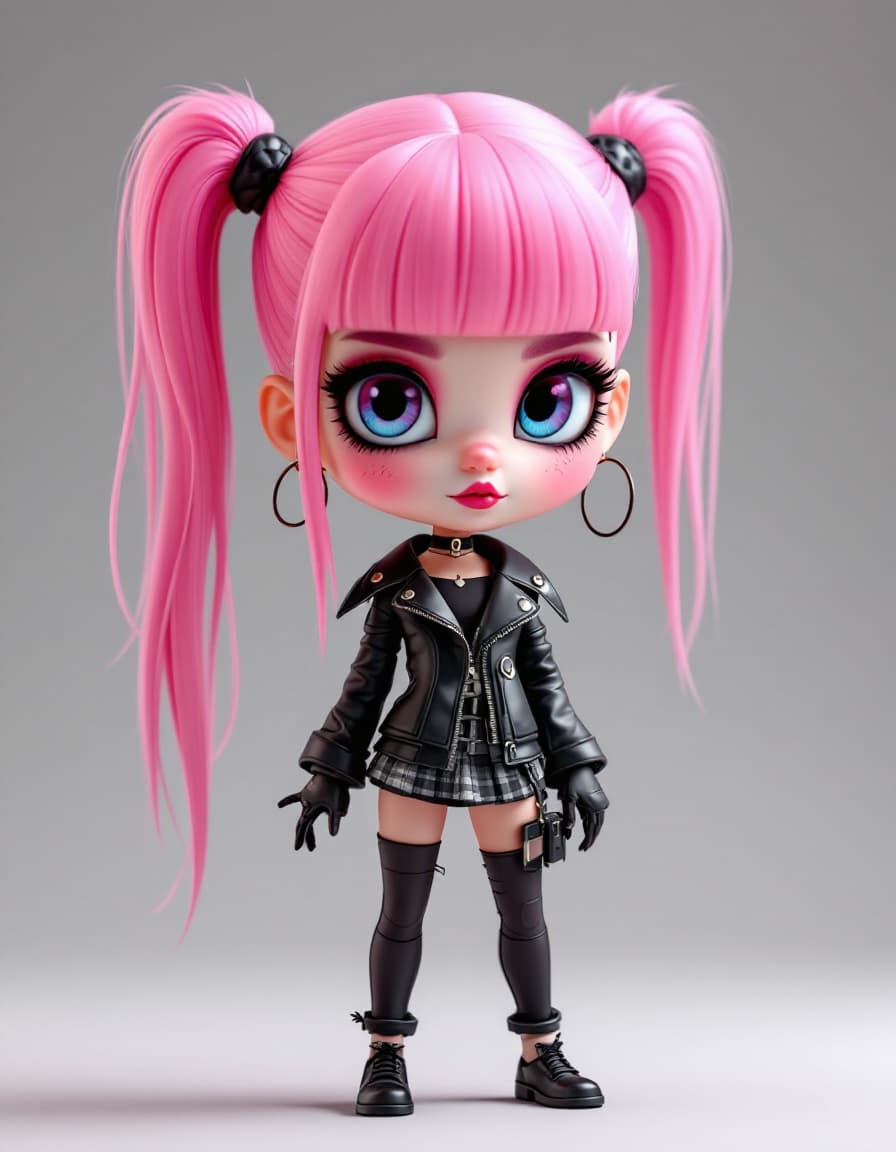 AI generated: Super Goth Girl, pink black style, realistic caricature 3d cartoon chibi 