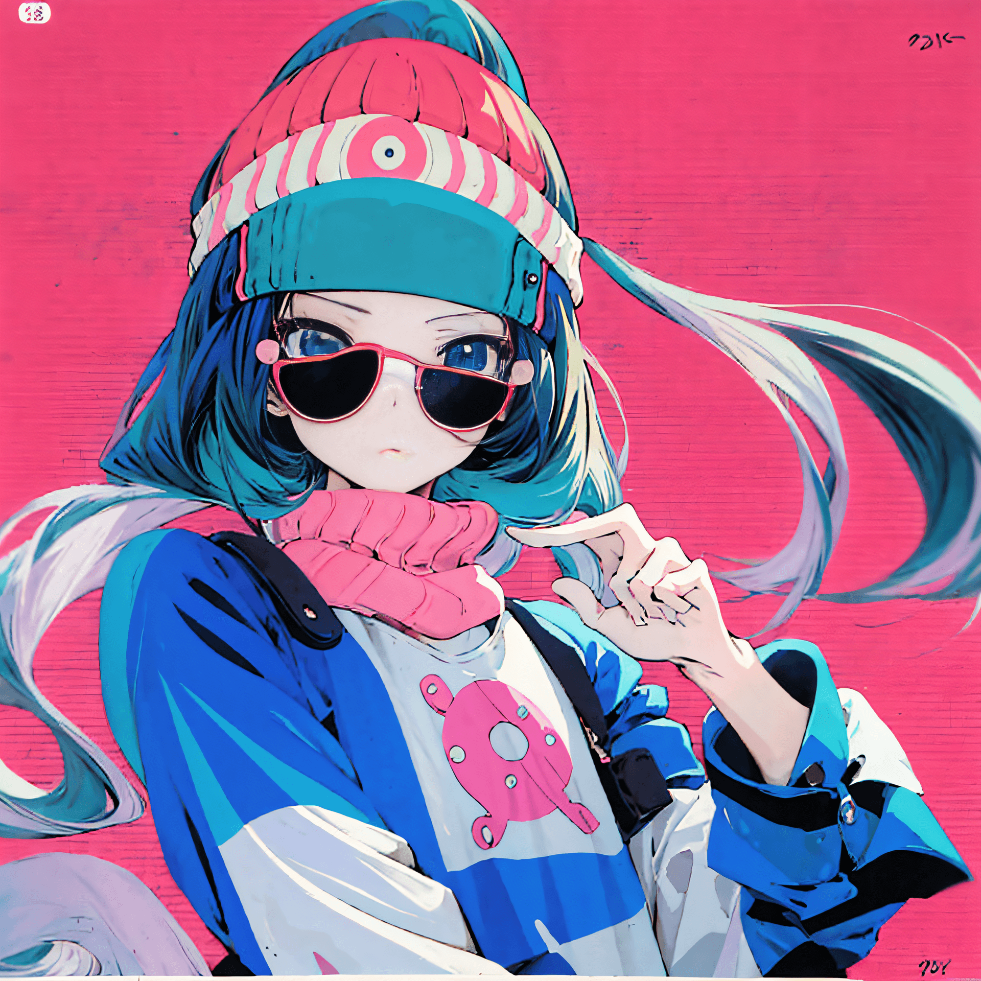AI generated: anime girl with sunglasses and a beanie on her head, anime vibes, lofi girl, 9 0 s anime aesthetic, ...