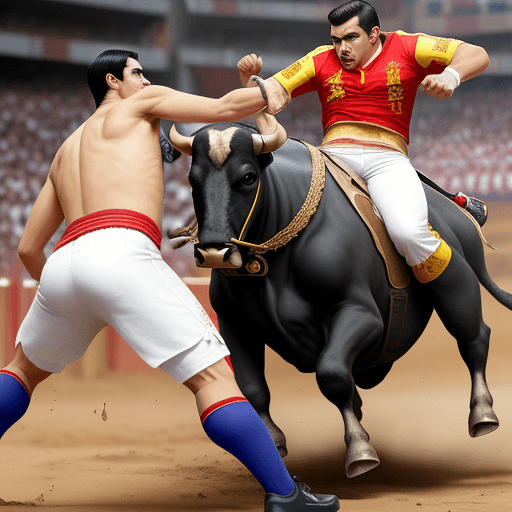 AI generated: An spanish bull hitting Pedro Sanchez.