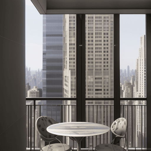 AI generated: a tall metal building with large windows, in the style of witty and clever cartoons, telephoto lens,...