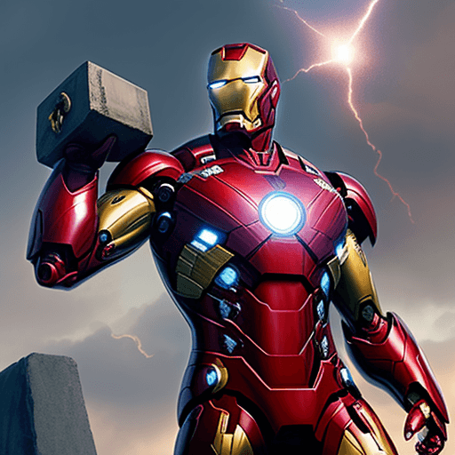 AI generated: Iron man finally lifted Mjolnir after defeating Thor 