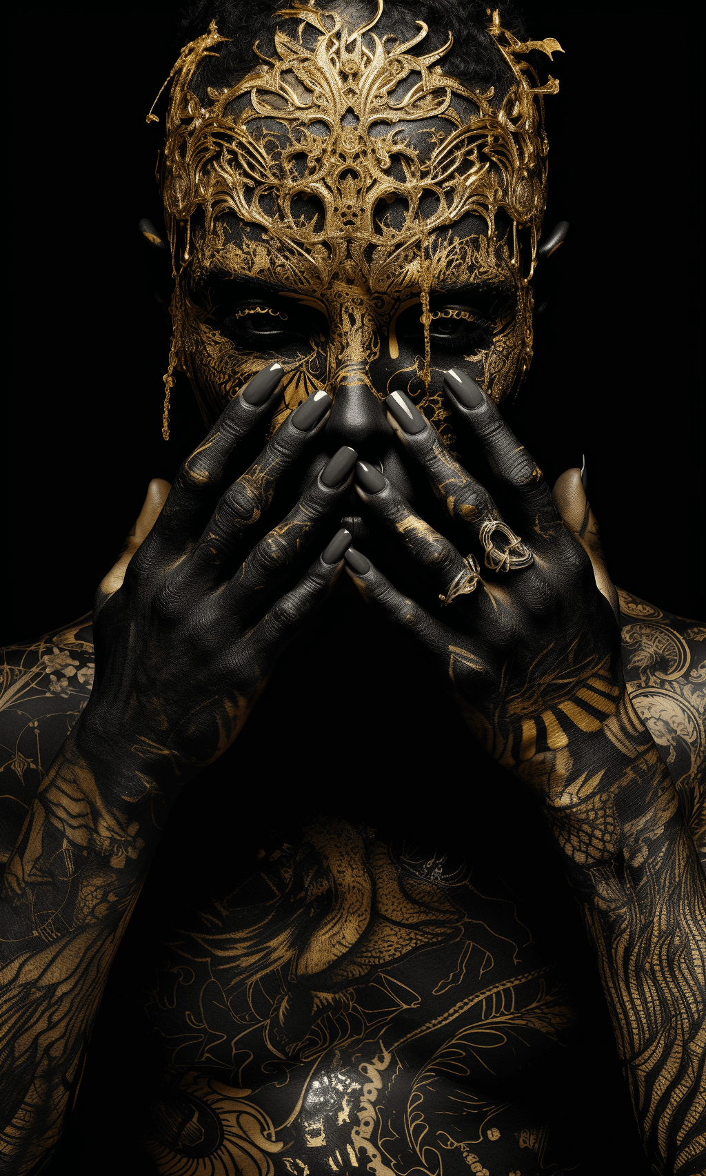 AI generated: the cover of the book 'black', in the style of intricate collage, dark gold and white, ancient art, ...
