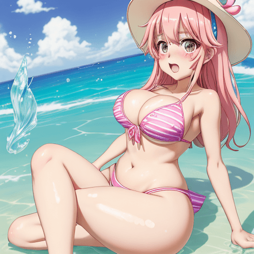 AI generated: GIRL, big cheast, Open mouth, watery eyes, blushed, anime style slyme, bare, One leg sits to the lef...