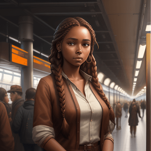 AI generated: a natural brown, mahogany, copper, cinnamon skin complexion girl with braided hair standing in a sub...