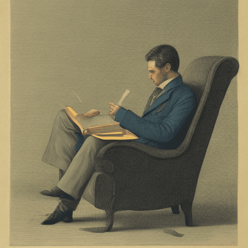 AI generated: a man reading a book in a chair more detail hand 