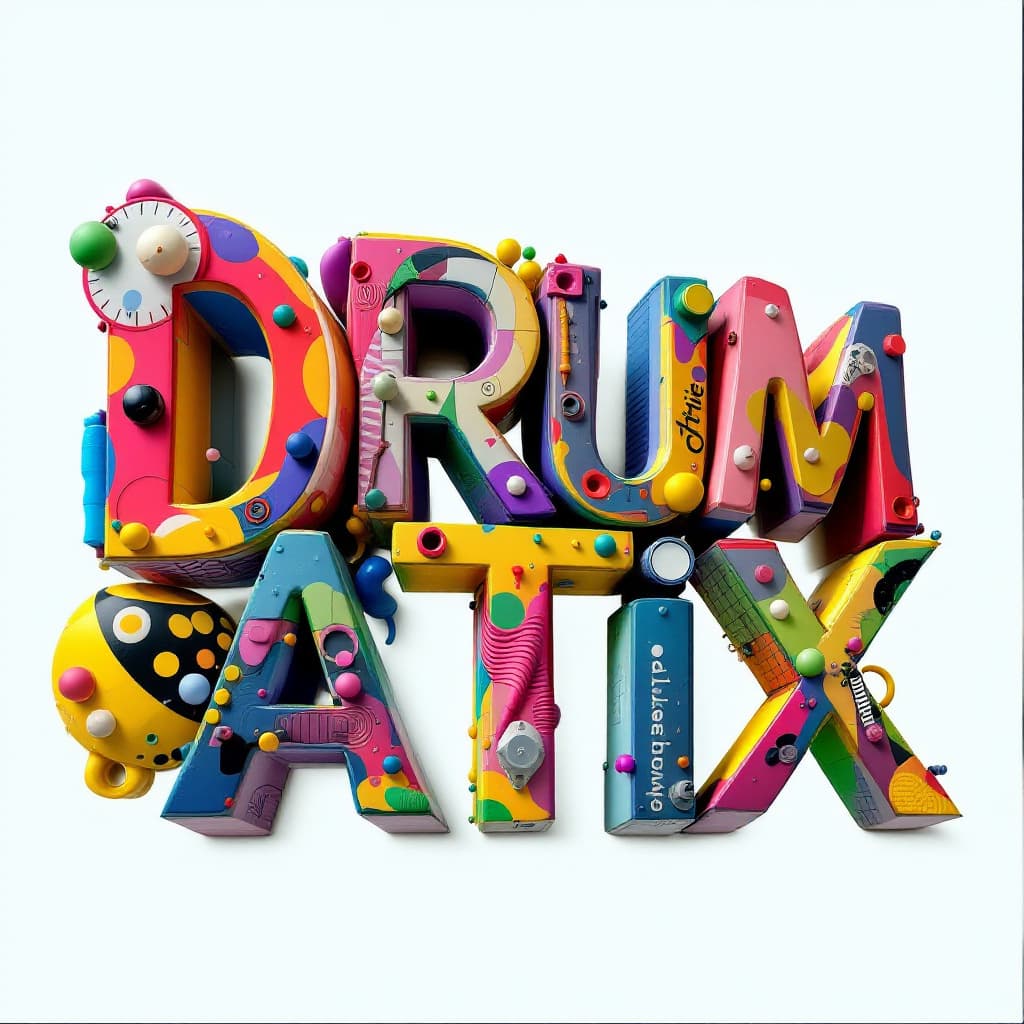 AI generated: the letters DRUMATIX decorated in a complex 3 D deconstructivist style withbright colors. --v 5.1 --...
