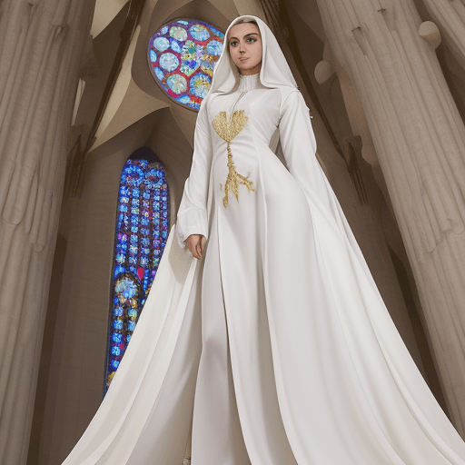 AI generated: Un elegante retrato de una mujer con traje moderno , en el histórico sagrada familia El Thobe es un ...