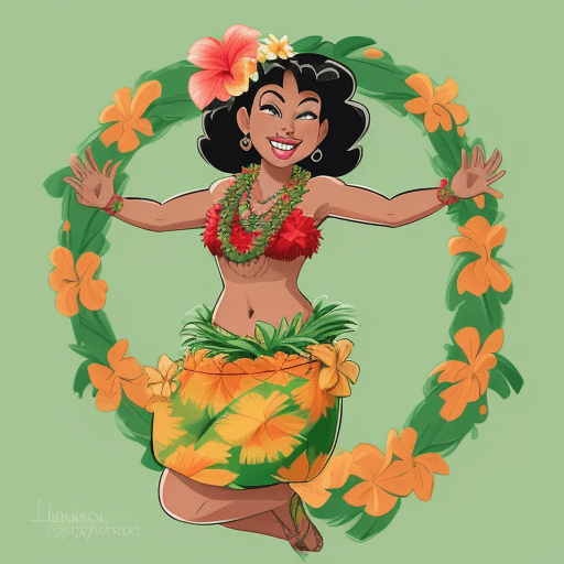 AI generated: beautiful, hawaiian hula dancer, laughing, grass skirts, Layseri Hawaiian Luau Flower Leis Jumbo Nec...
