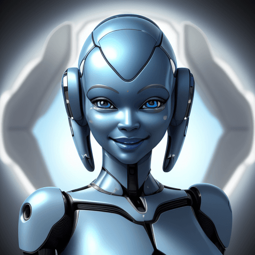 AI generated: Completely visible head and shoulders image of an Elegant Friendly  Smiling Futuristic Female Blue S...