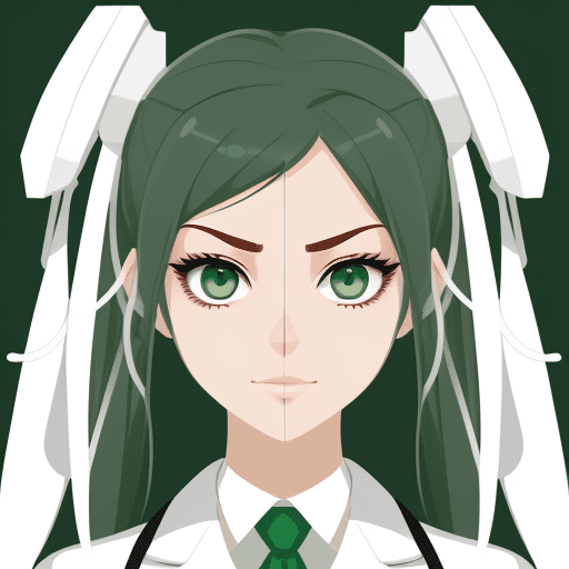 AI generated: ULTRA cute medical women, 2D, GREEN EYES, white background outline V5