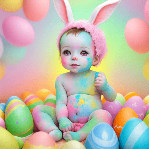 AI generated: colorfully painted human baby for Easter