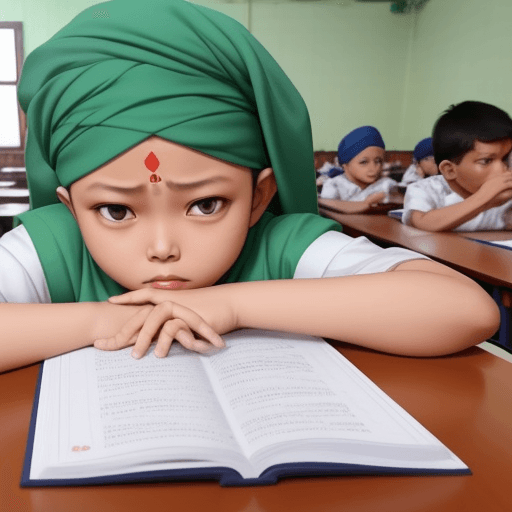 AI generated: Buatkan gambar animasi Seorang guru bergembira dengan murid muridnya di kelas