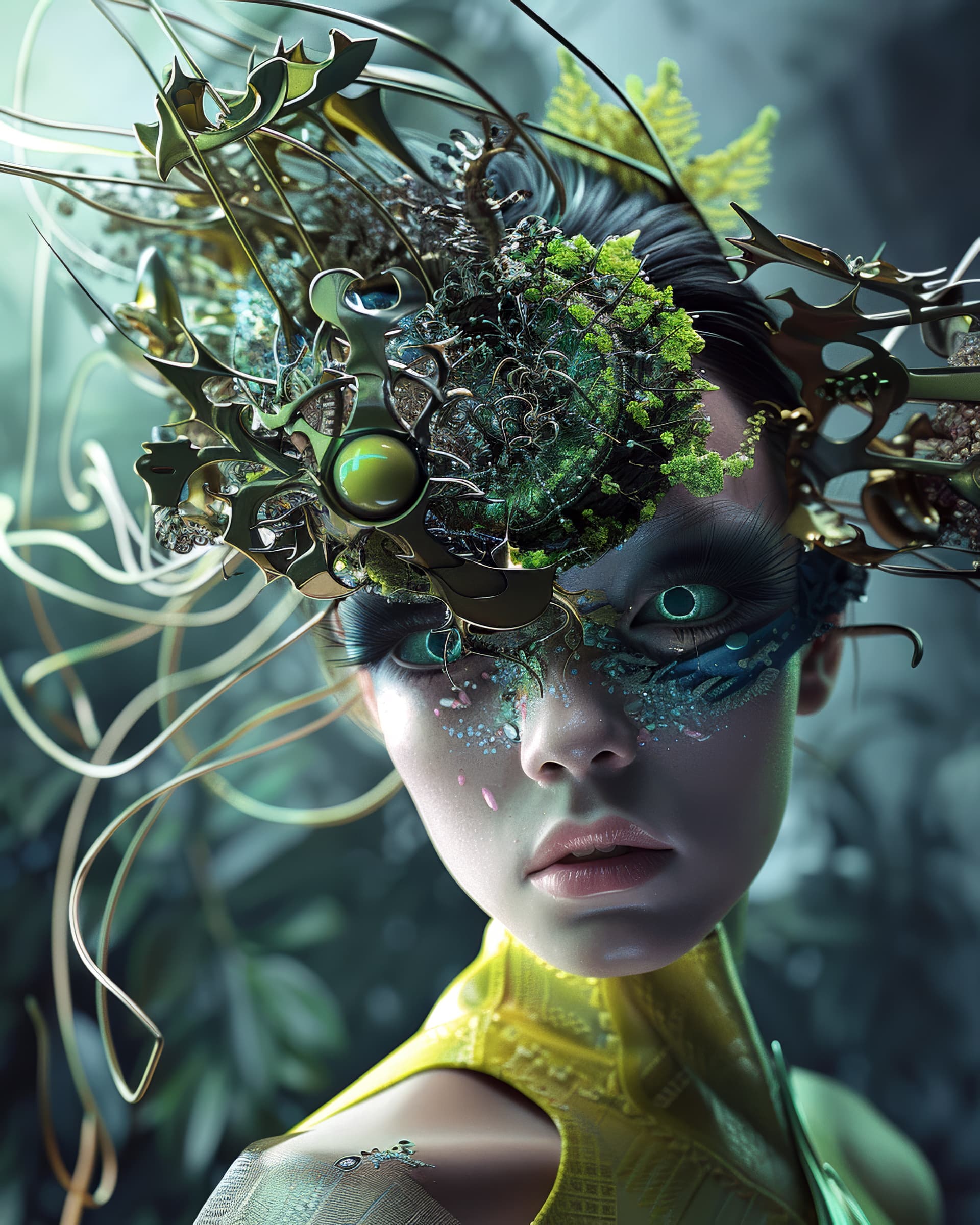 AI generated: metamorphosis, alien fashion editorial, avant-garde hyper futuristic surreal fashion, extreme detail...