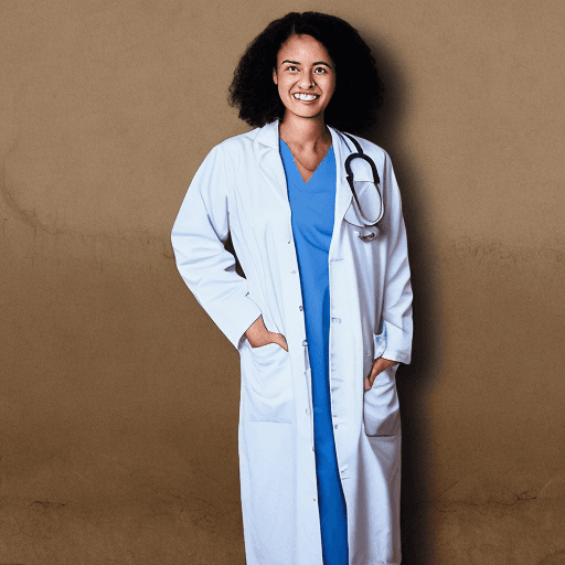 AI generated: The girl is a doctor in a high-quality photo. She stands tall, slightly turned, radiating an aura of...