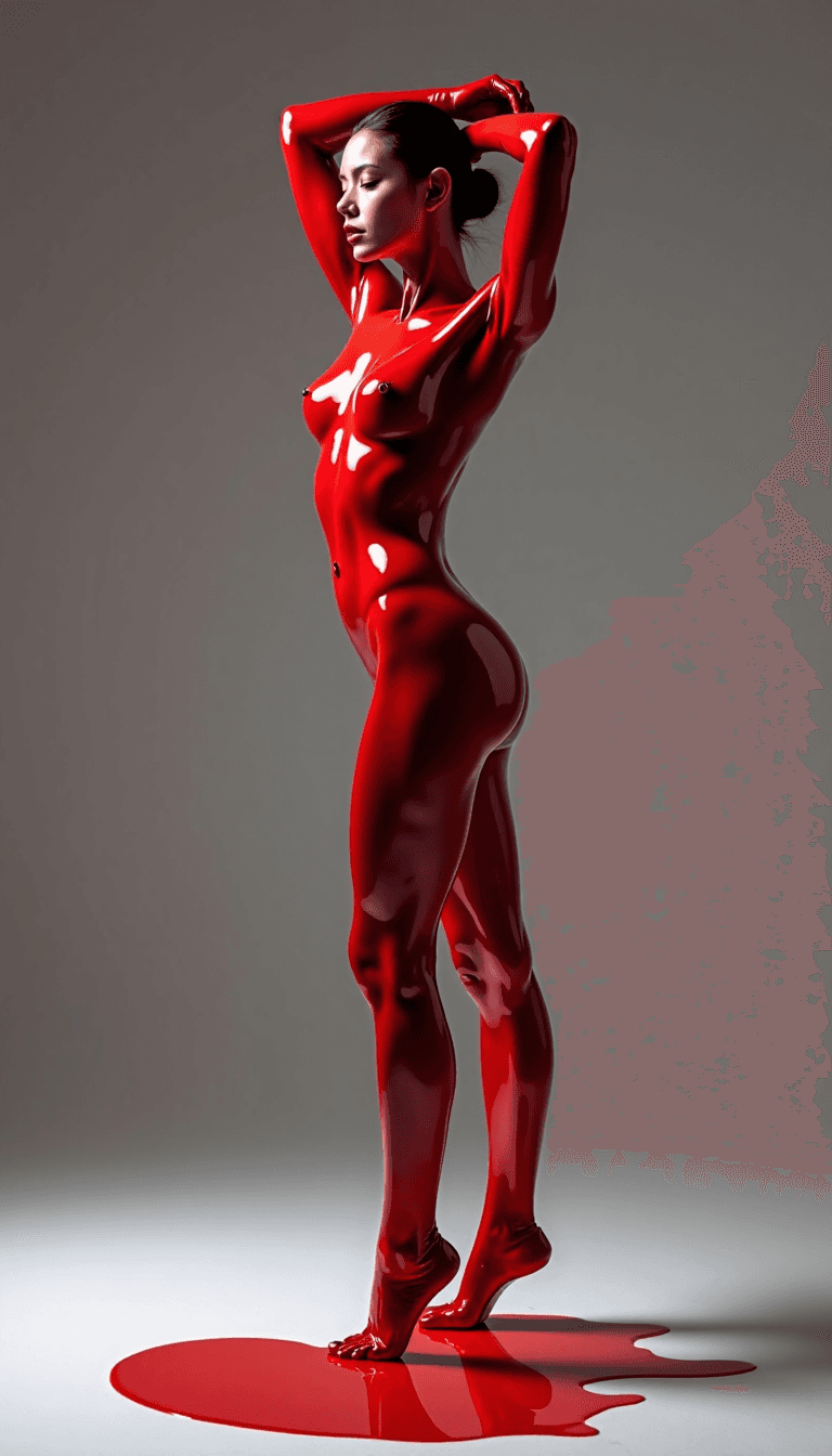 AI generated: A dramatic, high-contrast studio portrait of a woman standing in elegant side profile. Her body with...
