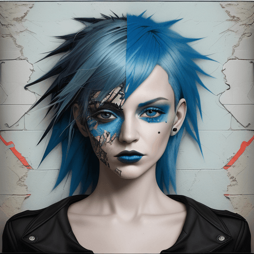 AI generated: woman with blue hair, in the style of multi-layered collages, edgy street art, celebrity-portraits, ...